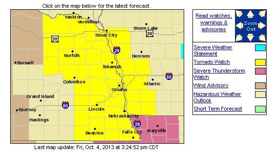 Nebraska: Tornado Watch Until Friday Night Includes Lincoln and Omaha