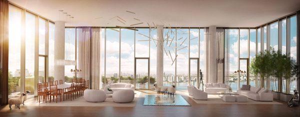 A rendering of the great room of a penthouse at 56 Leonard. (VUW Studio)
