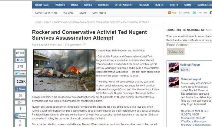Ted Nugent Assassination Attempt Article is a Hoax from National Report, a Satire Site