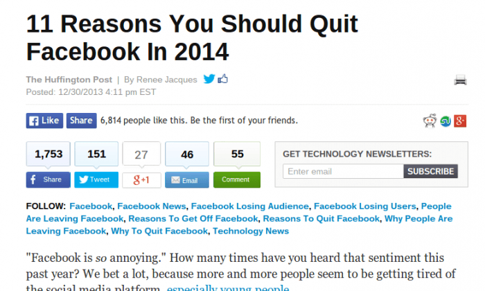 Huffington Post Draws Ire After Posting ‘11 Reasons You Should Quit Facebook’ Following New Comment Policy