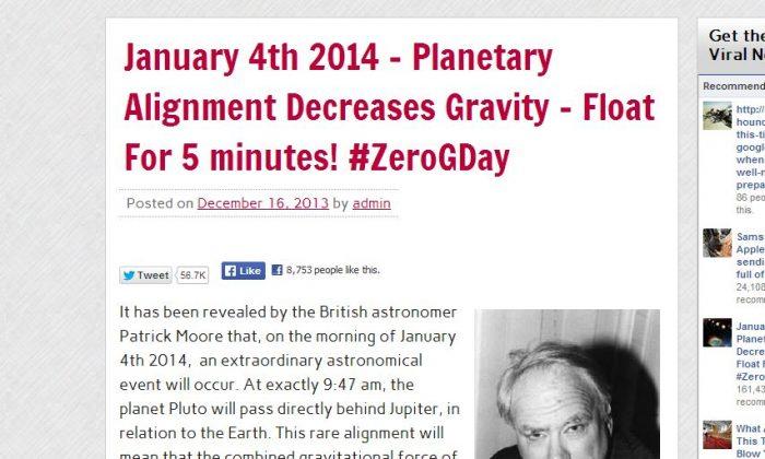 Jan. 4, 2014: ‘Planetary Alignment Decreases Gravity’ Allowing People to Float is an Old Hoax