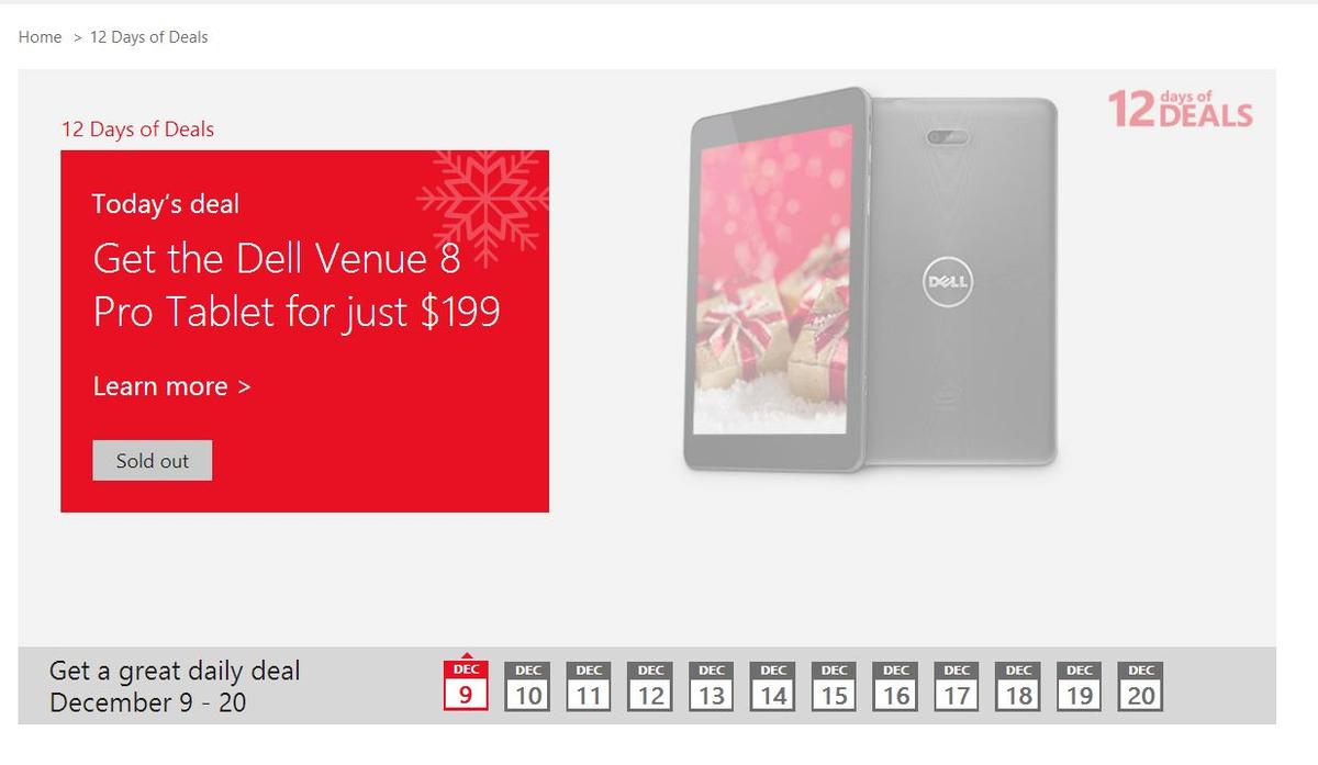 Microsoft Store: ‘12 Days of Deals’ Apparently Leaks Online, Dell Venture 8 Pro First Deal