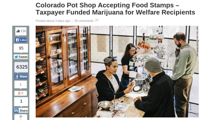 ‘Colorado Pot Shop Accepting Food Stamps–Taxpayer Funded Marijuana for Welfare Recipients’ is Not Real