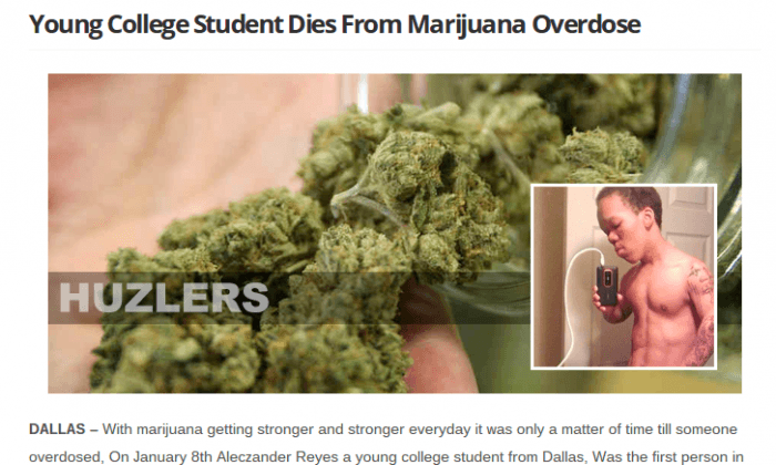 ‘Young College Student Dies From Marijuana Overdose’ a Satire, Not Real
