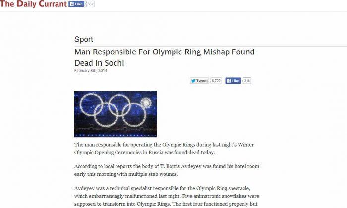 ‘Man Responsible For Olympic Ring Mishap Found Dead In Sochi’ is Satire; T. Borris Avdeyev Not Stabbed
