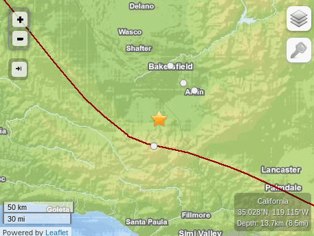 Earthquake Today Near Bakersfield, California