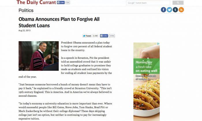 ‘Obama Announces Plan to Forgive All Student Loans’ is Satire