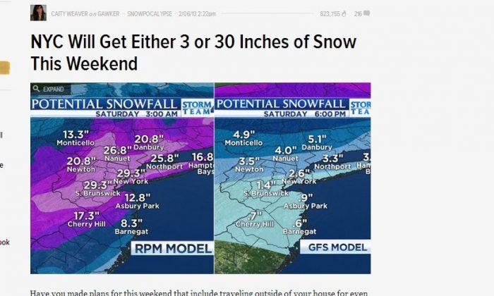 NYC: 30 Inches of Snow Not Falling New York City This Weekend in Massive Blizzard