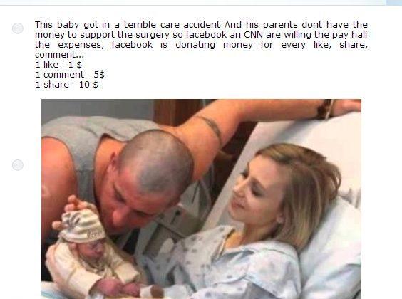 Facebook, CNN Car Accident Baby Donation Post isn’t Real