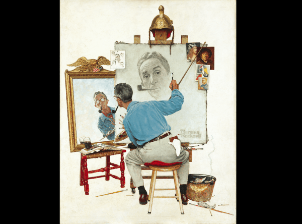 "Triple Self-Portrait," cover illustration for The Saturday Evening Post, Feb. 13, 1960. (Norman Rockwell Museum Collection)