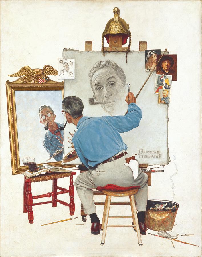 "Triple Self-Portrait," cover illustration for The Saturday Evening Post, Feb. 13, 1960. (Norman Rockwell Museum Collection)