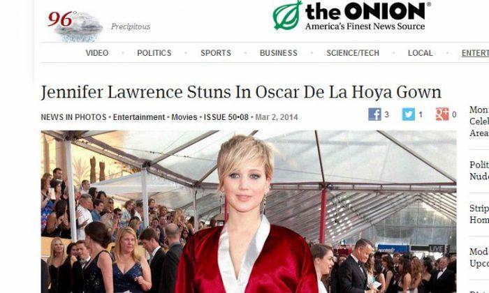 ‘Jennifer Lawrence Stuns In Oscar De La Hoya Gown’ is Satire