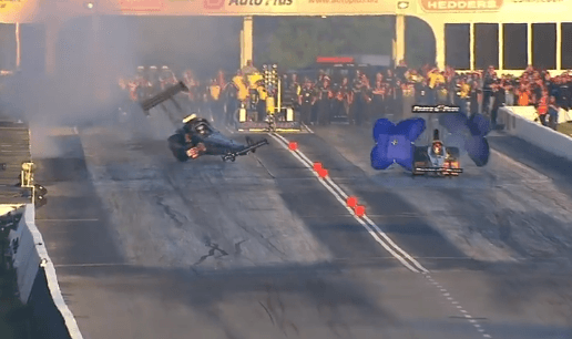 Dragster Nearly Flips at High Speed