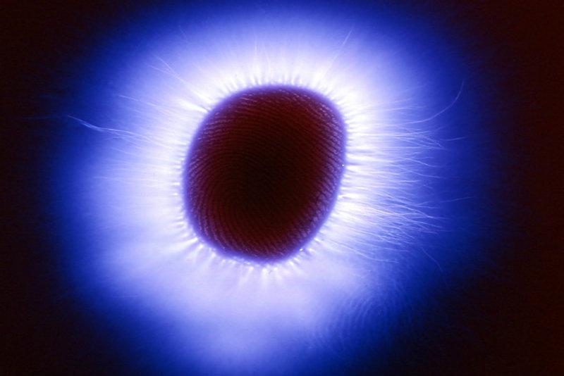 A real picture taken of the aura of a person's finger using the Kirlian method. (Shutterstock)