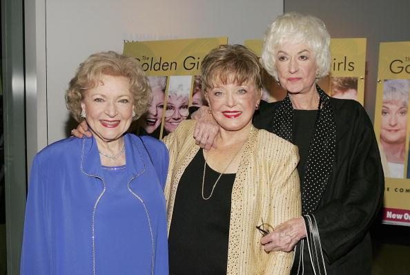 (L to R) Actresses Betty White, Rue McClanahan, and Bea Arthur arrive for the DVD release party for 'The Golden Girls' the first season Nov. 18, 2004, in Los Angeles, California. (Carlo Allegri/Getty Images)