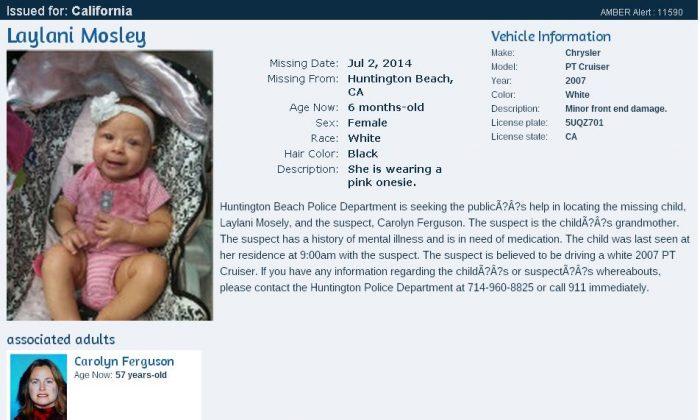 Amber Alert California: Laylani Mosley Missing; Carolyn Ferguson Suspected of Kidnapping