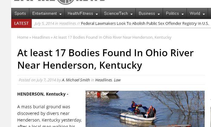 17 Bodies ‘Found in Ohio River Near Henderson Kentucky’ is Bogus; There’s No Plastic-Wrapped Bodies