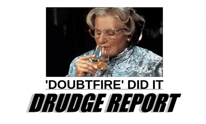 Drudge Report Highlights Story Claiming Mrs. Doubtfire 2 Sequel Pushed Robin Williams to Suicide