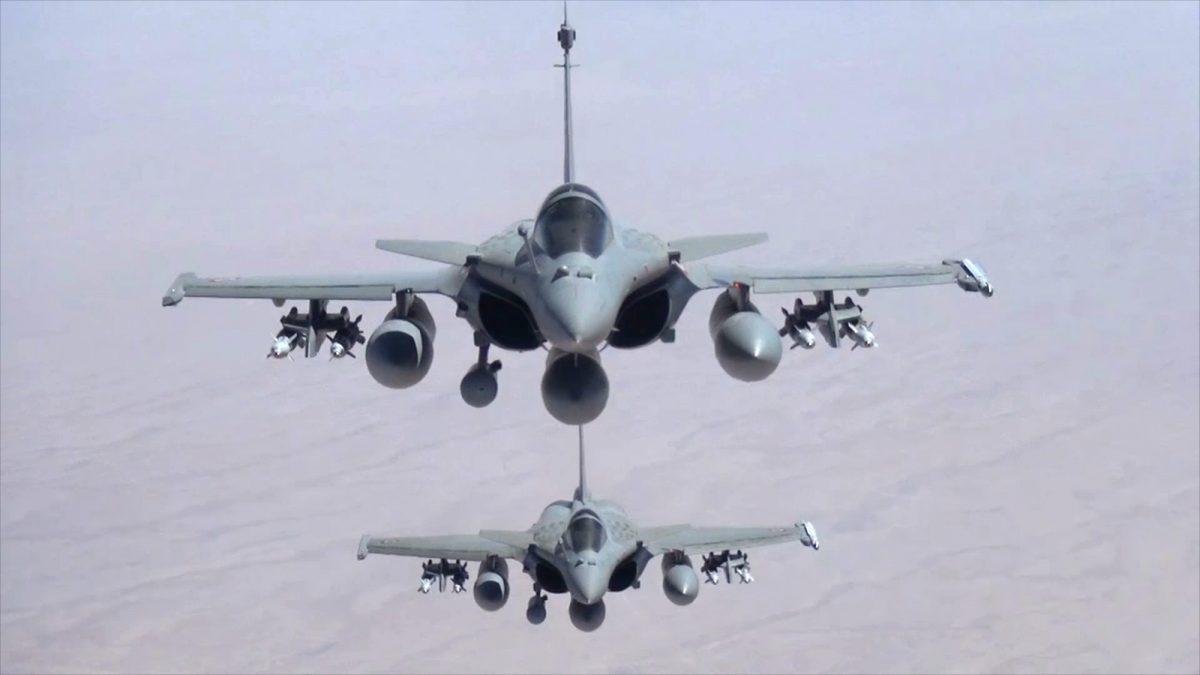 Two Rafale jet fighters fly over Iraq in this remote camera screen grab photo provided on Sept. 19, 2014, by the French Army's video and photo department. (ECPAD/AP Photo)