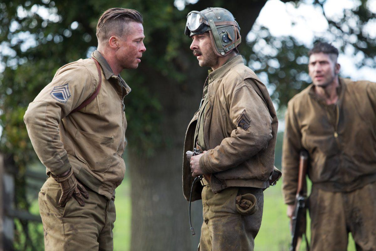 Brad Pitt (L) as Wardaddy, and Shia LaBeouf as Boyd “Bible” Swan, in a scene from “Fury.” (AP Photo/Sony Pictures Entertainment, Giles Keyte)
