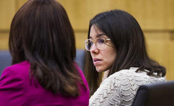 Jodi Arias, right, looks at her defense attorney, Jennifer Willmott, left, in Maricopa County Superior Court in Phoenix during the sentencing phase retrial of Arias on Oct. 23, 2014. (AP Photo/The Arizona Republic, Tom Tingle, Pool)