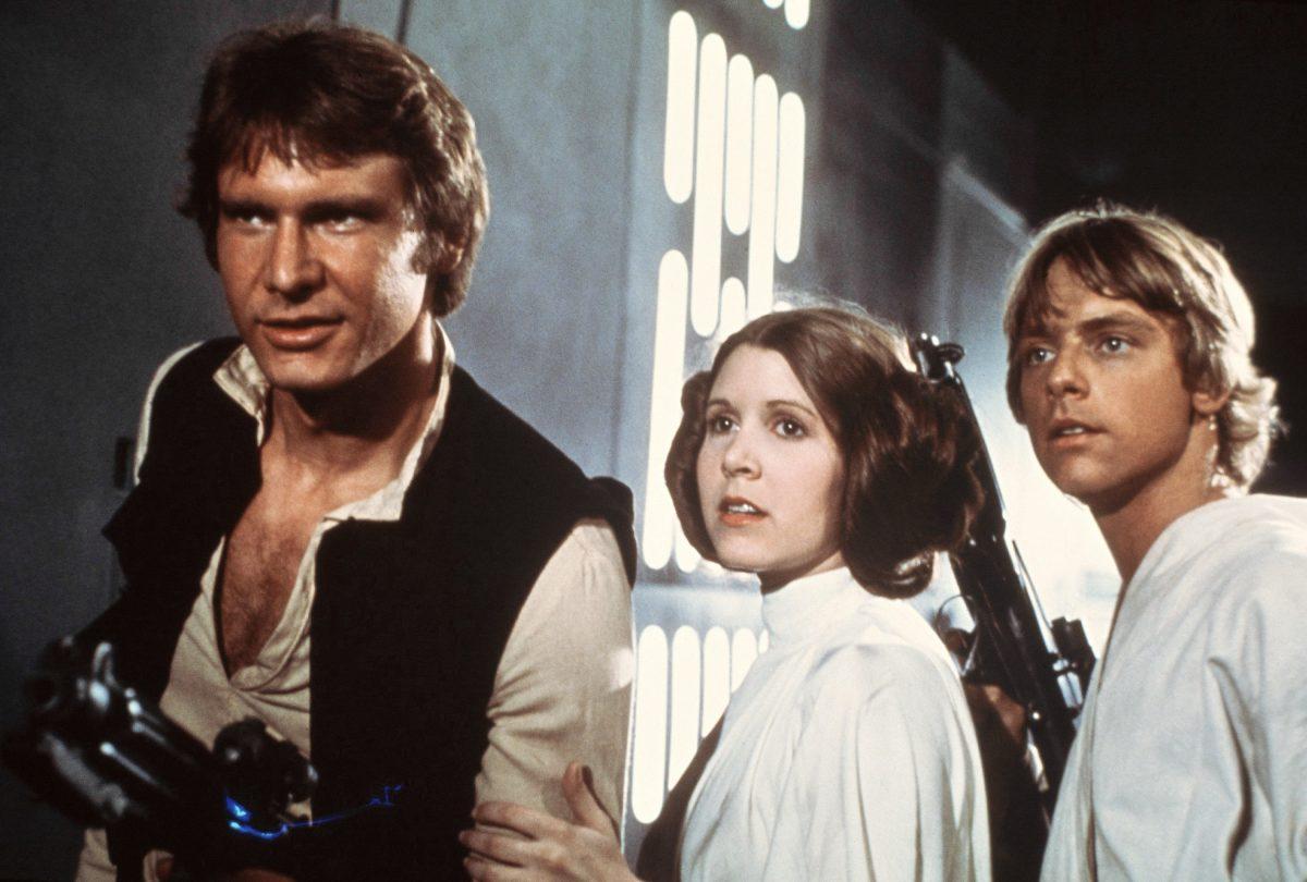 Harrison Ford (Han Solo), Carrie Fisher (Princess Leia), and Mark Hamill (Luke Skywalker) in a scene from the 1977 "Star Wars" movie released by 20th Century-Fox. (AP Photo/20th Century-Fox Film Corporation)