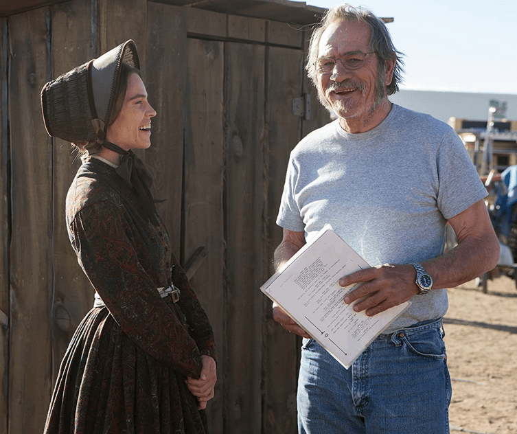 Tommy Lee Jones on location, directing Hilary Swank in "The Homesman." (Roadside Attractions)