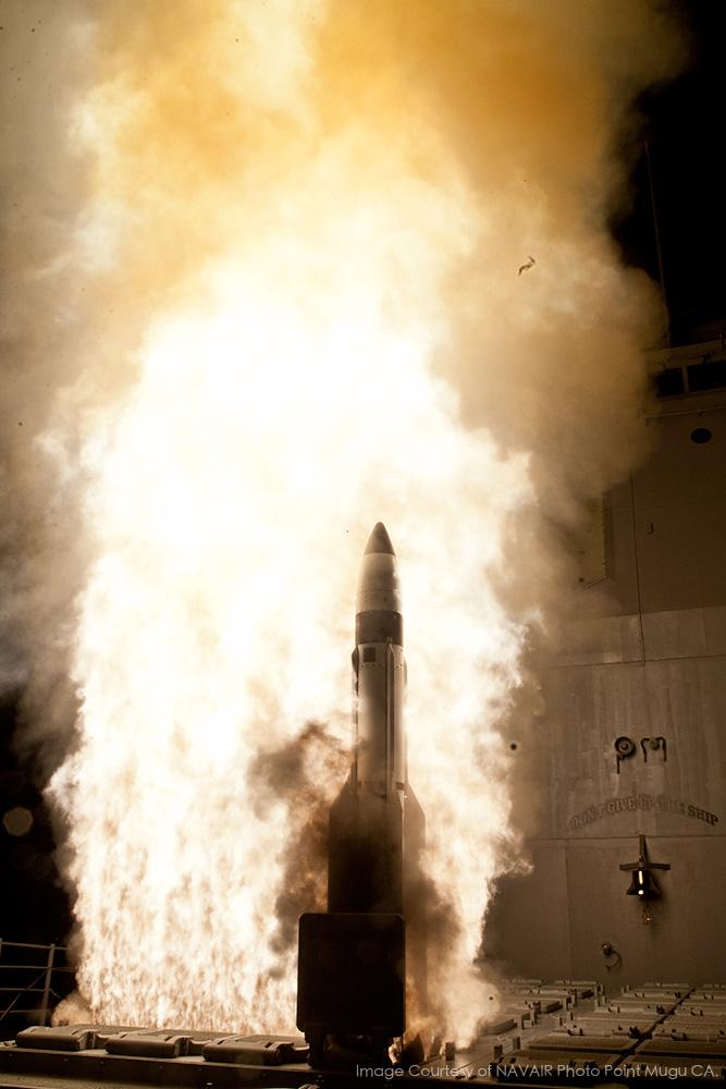 In this image provided by the Missile Defense Agency, an SM-3 missile is fired from the USS Lake Erie in the mid-Pacific Ocean on May 10, 2012. (Missile Defense Agency)