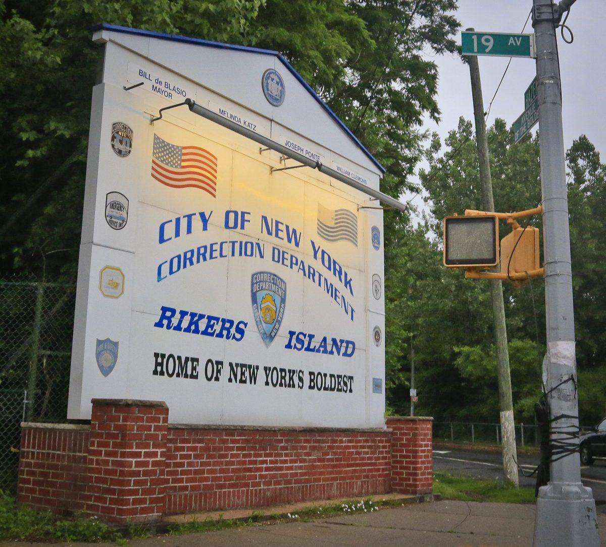 The main sign for the Rikers Island jail in the Queens borough of New York in a file photograph. (AP Photo/Bebeto Matthews)