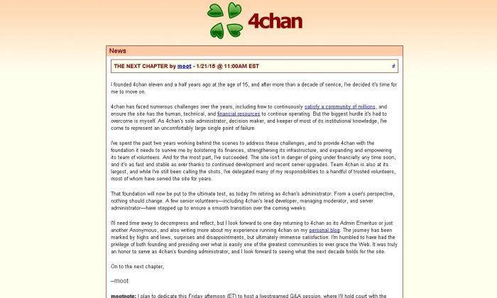 4chan Founder Moot, or Christopher Poole is ‘Retiring’ After 42 Billion Pageviews