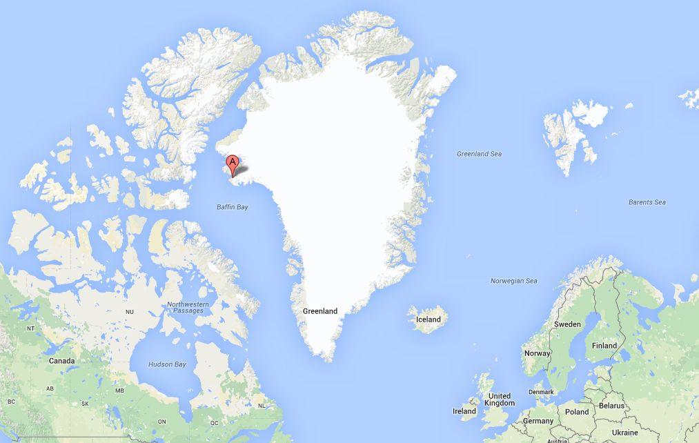 The location of the Thule Air Base in Greenland (Google Maps)