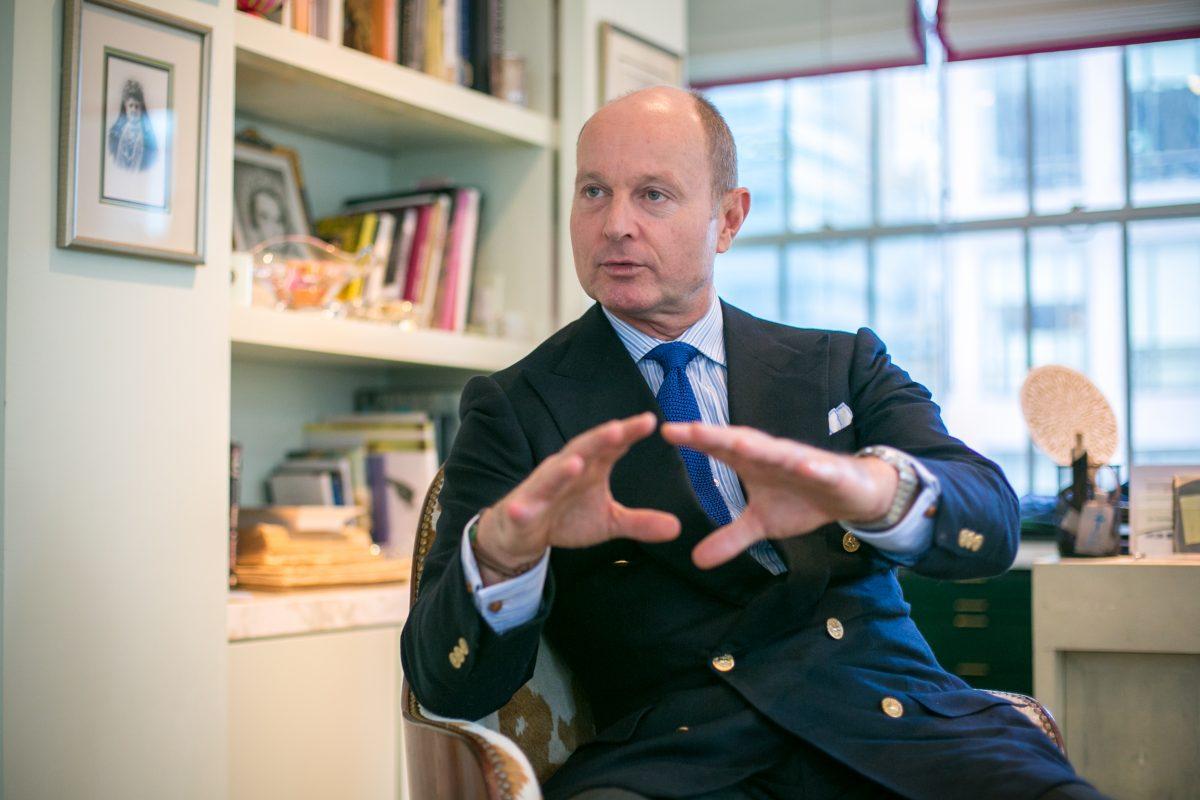 Prince Dimitri of Yugoslavia describes how he designs his jewelry according to the Golden Ratio in his atelier in Midtown Manhattan on Jan. 30. (Benjamin Chasteen/Epoch Times)