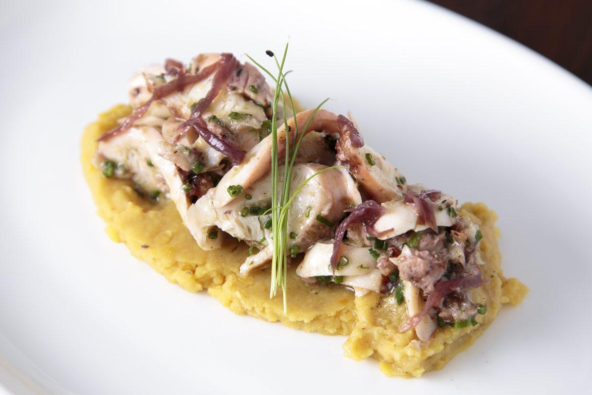 Octopus, Red Wine, Onions, Bell Peppers, Capers, Fava Puree at Loi Estiatorio in Midtown Manhattan, New York, on Feb. 6, 2015. (Samira Bouaou/Epoch Times)