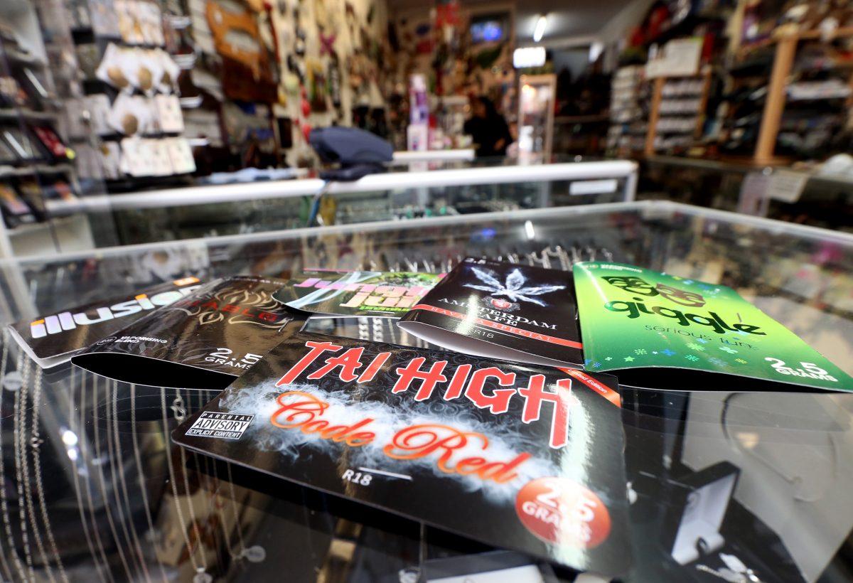 A collection of synthetic cannabis product lay on the counter on May 7, 2014, in a store in Auckland, New Zealand. Legislators around the world are trying to find ways to regulate synthetic drugs. (Jason Oxenham/Getty Images)