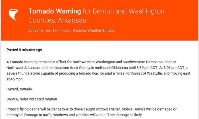 Fayetteville Tornado: Warning Issued in Arkansas’ Washington, Benton, Adair Counties