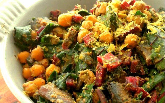 Recipe: Warm Cheesy Chickpea Pesto Salad