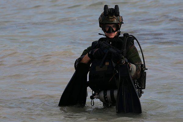 MARSOC (Marine Special Forces operations) combat diver (image sourced from public domain, U.S. Marine Corps photo by Cpl. Steven Fox/Released)