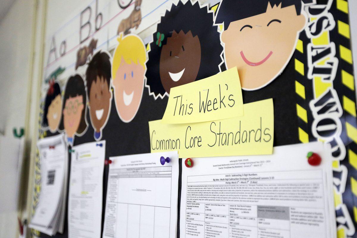 Common Core standards are posted on a bulletin board in a second grade classroom at George Buck Elementary School in Indianapolis on March 25, 2013. (A.J. Mast/AP Photo)