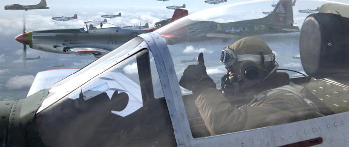 A Tuskegee airman P-51 Mustang pilot gives the thumbs up signal, in "Red Tails."(Lucasfilm Ltd. and TM)