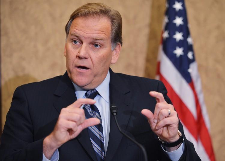 House Intelligence Committee Chairman Mike Rogers speaks during a press conference to release the committee’s report on the security threat posed by Chinese telecom companies Huawei and ZTE in Washington on Oct. 8, 2012. (Mandel Ngan/AFP/Getty Images)