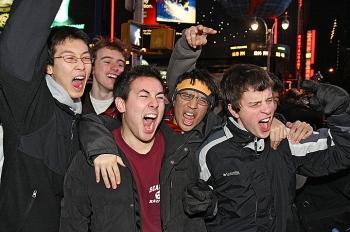 Giants Fans Celebrate Super Victory in Times Square