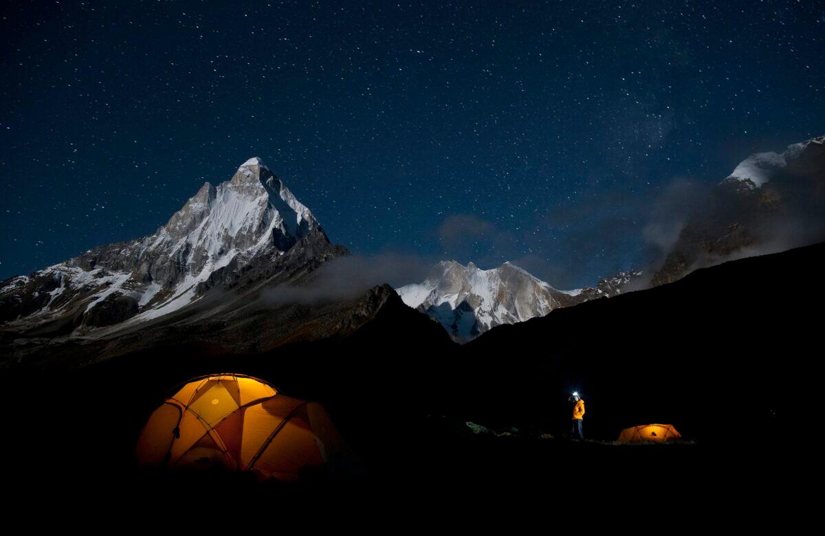 Renan Ozturk makes his way back to the basecamp tent in "Meru," (Jimmy Chin/Music Box Films)