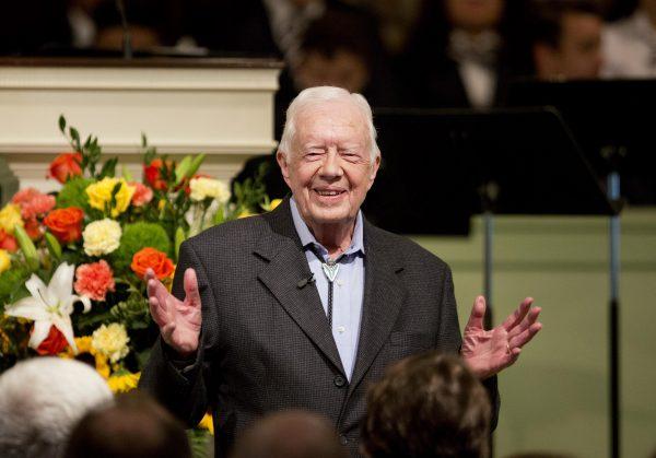 Former President Jimmy Carter teaches Sunday School class at Maranatha Baptist Church in his hometown in Plains, Ga., on Aug. 23, 2015. (David Goldman/AP Photo)