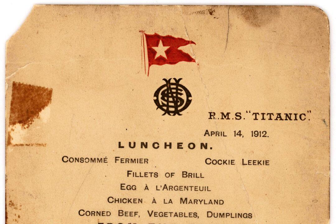 Last Titanic Lunch Menu, Saved by Survivor, Going to Auction