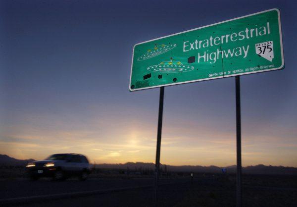 A car moves along the Extraterrestrial Highway near Rachel, Nevada, the closest town to Area 51. (Laura Rauch/AP photo)