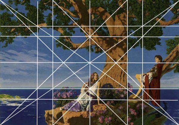 “Distant Thoughts,” by Robert Florczak, 2004, painting with Dynamic Symmetry overlay. (Courtesy of Robert Florczak)