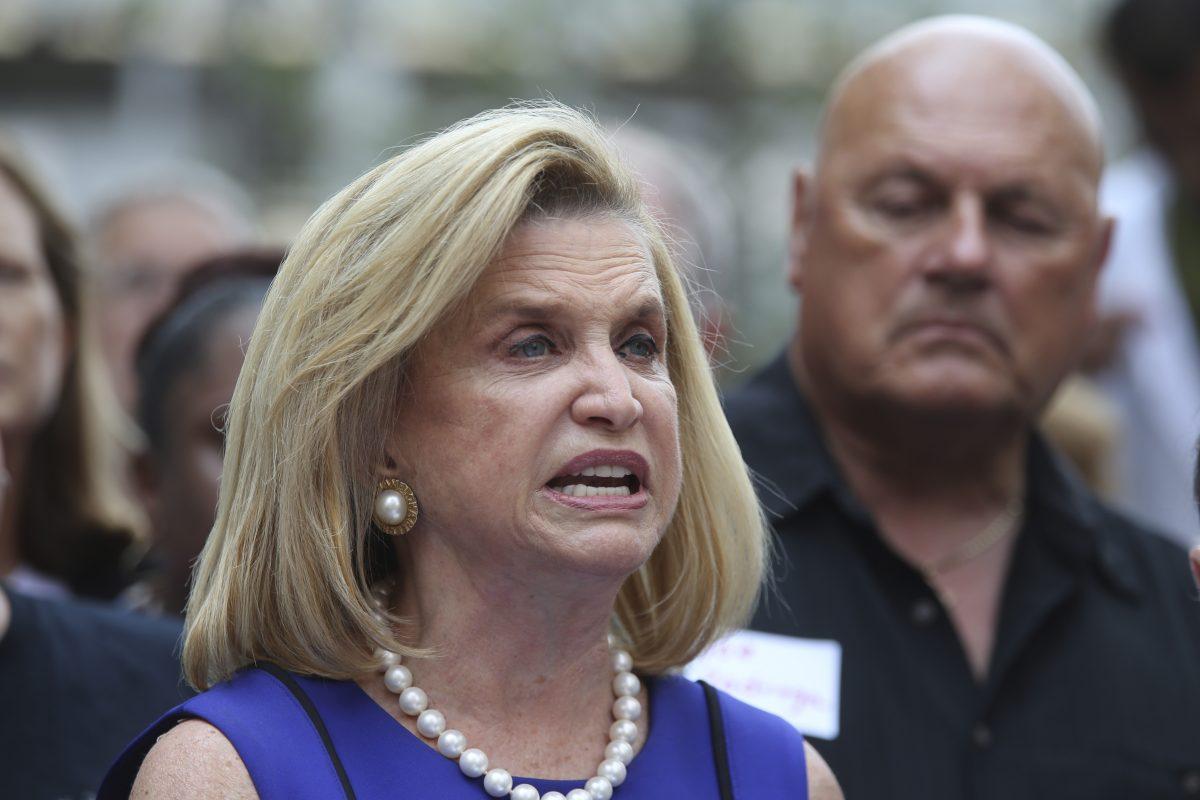 Congresswoman Carolyn Maloney was the target of a Trump "endorsement" on Wednesday. Here she speaks during a news conference in a file photo (Mary Altaffer/AP Photo)
