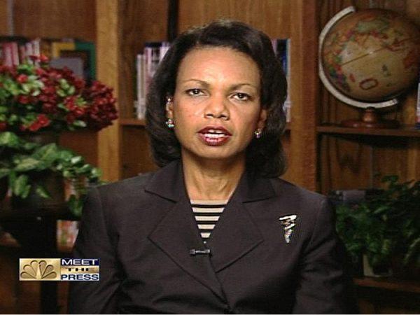 U.S. Secretary of State Condoleezza Rice speaks during a remote interview on 'Meet the Press' in Crawford, Texas, on Aug. 17, 2008. (Meet the Press via Getty Images)