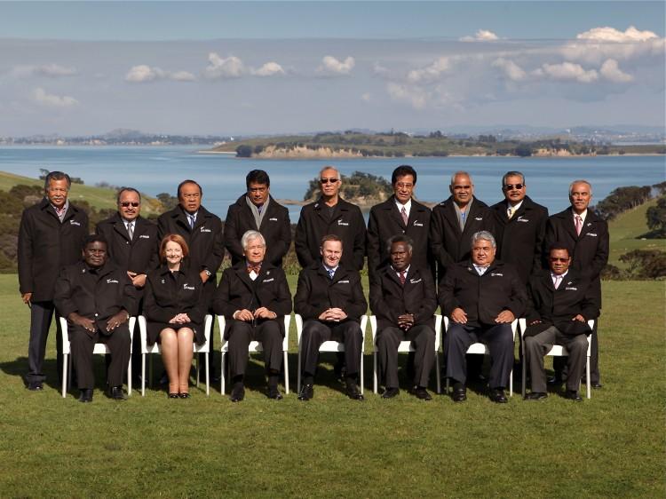 Pacific leaders pose for the 42nd Pacific Island Forum in Auckland, New Zealand, on September 2011. (Bradley Ambrose/AFP/Getty Images)