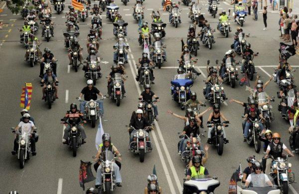 Harley-Davidson riders from all over Europe cruise through the streets of Barcelona during a recent Barcelona Harley Days. (Josep Lago/AFP via Getty Images)